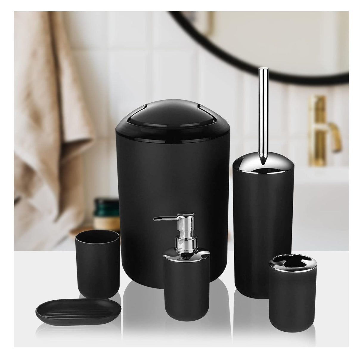 LuxeBath™️ – Juego de Accesorios de Baño 6 Piezas, Diseño Premium y Organización Total ✅