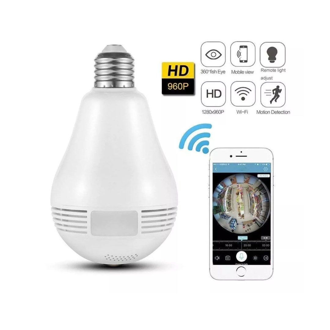 SafeLight™️ – Cámara de Seguridad WiFi Tipo Bombillo 360°, Visión Nocturna y Detección de Movimiento ✅