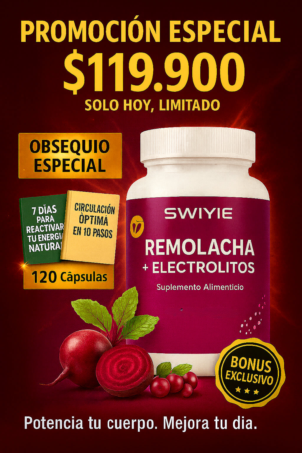 Swiyie™️ – Remolacha Ultra Concentrada para Energía Continua, Resistencia Máxima y Óptimo Rendimiento Cardiovascular